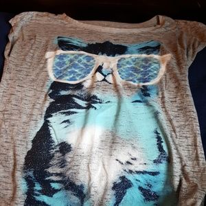 Justice Sparkly sequence cat shirt (blue)